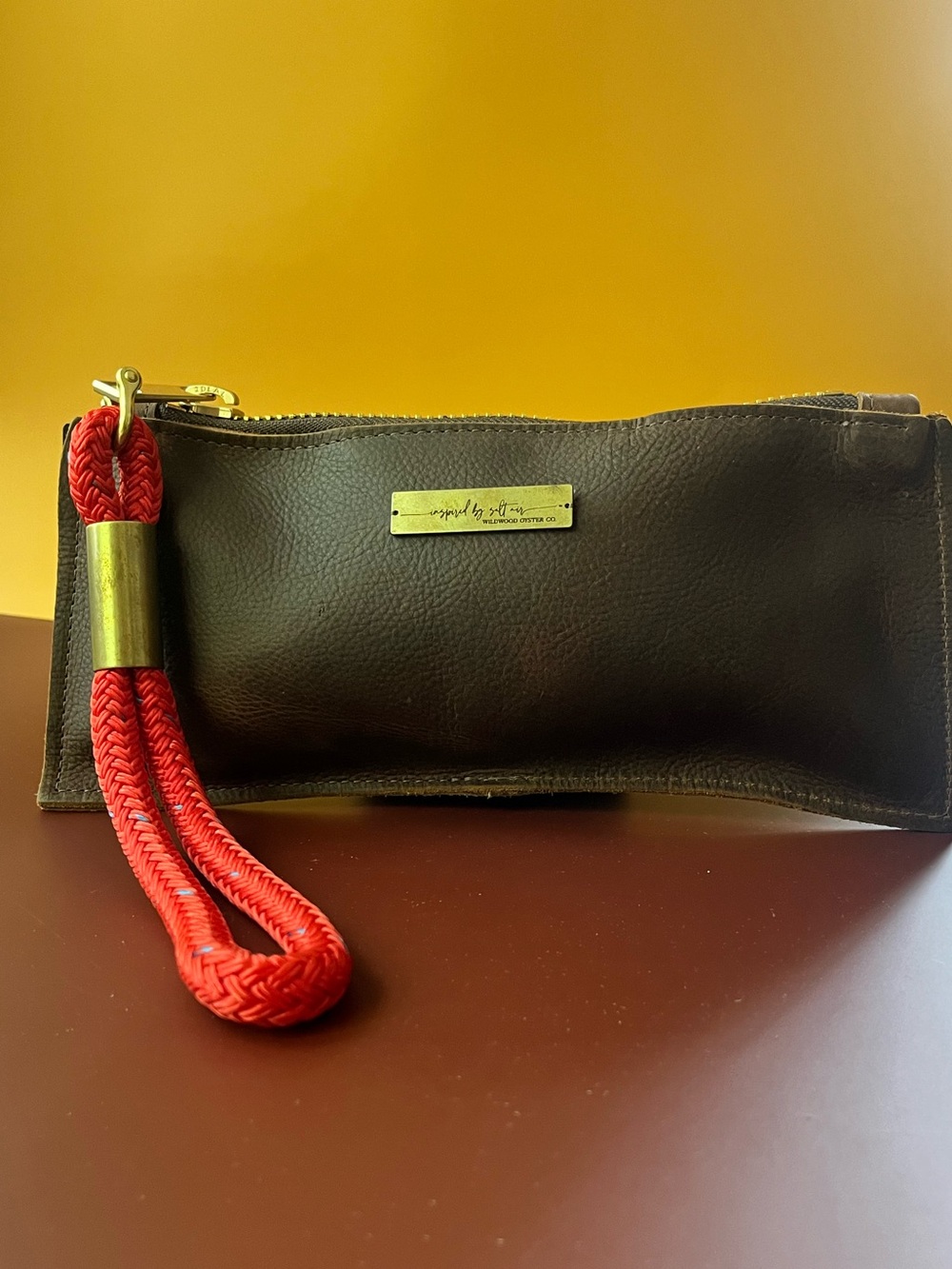 Wildwood Oyster Co Leather Wristlet Clutch with Red Rope Strap